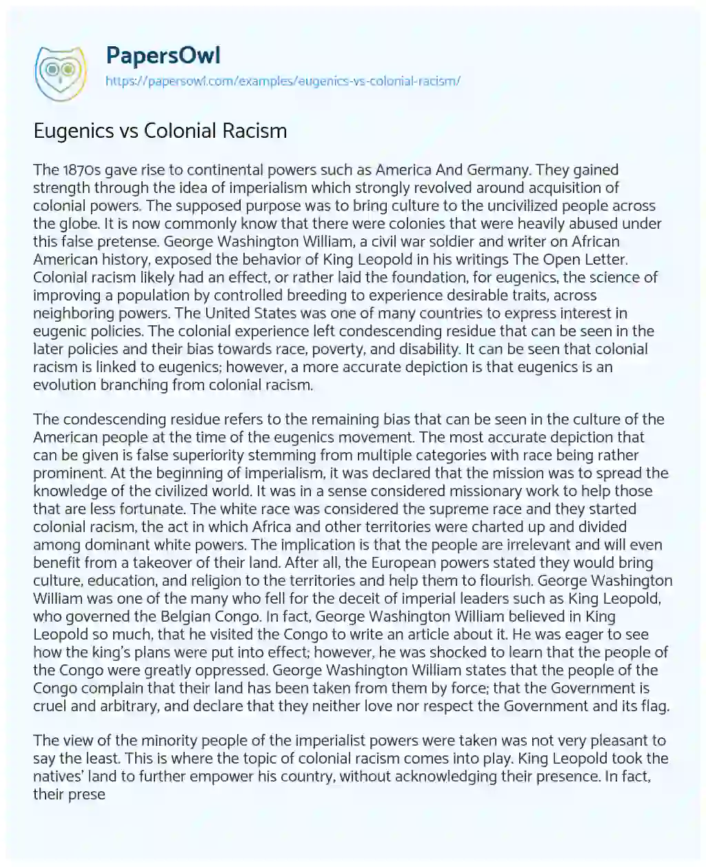 Eugenics Vs Colonial Racism essay