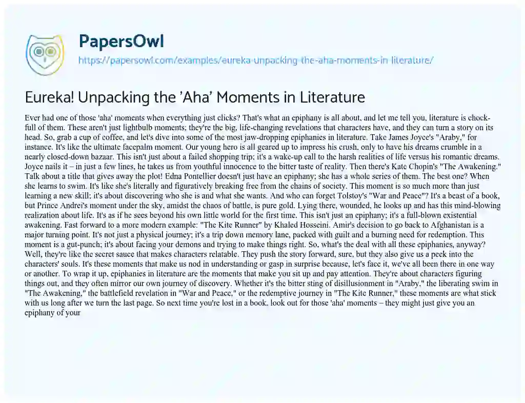 Essay on Eureka! Unpacking the ‘Aha’ Moments in Literature