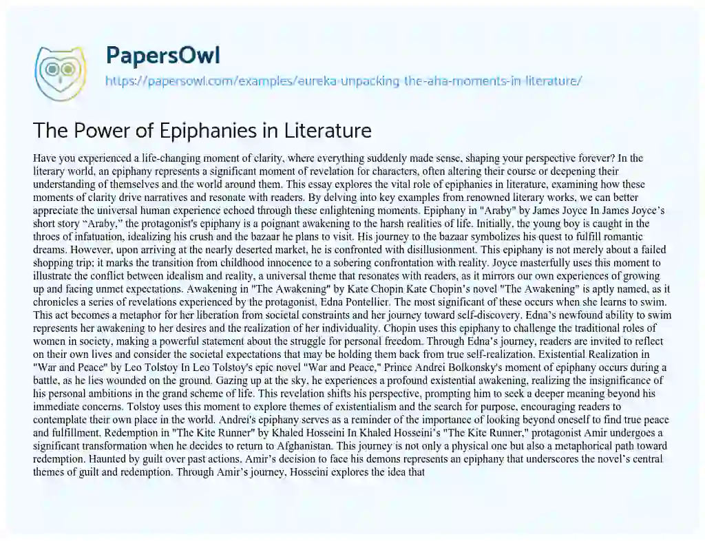 Essay on The Power of Epiphanies in Literature