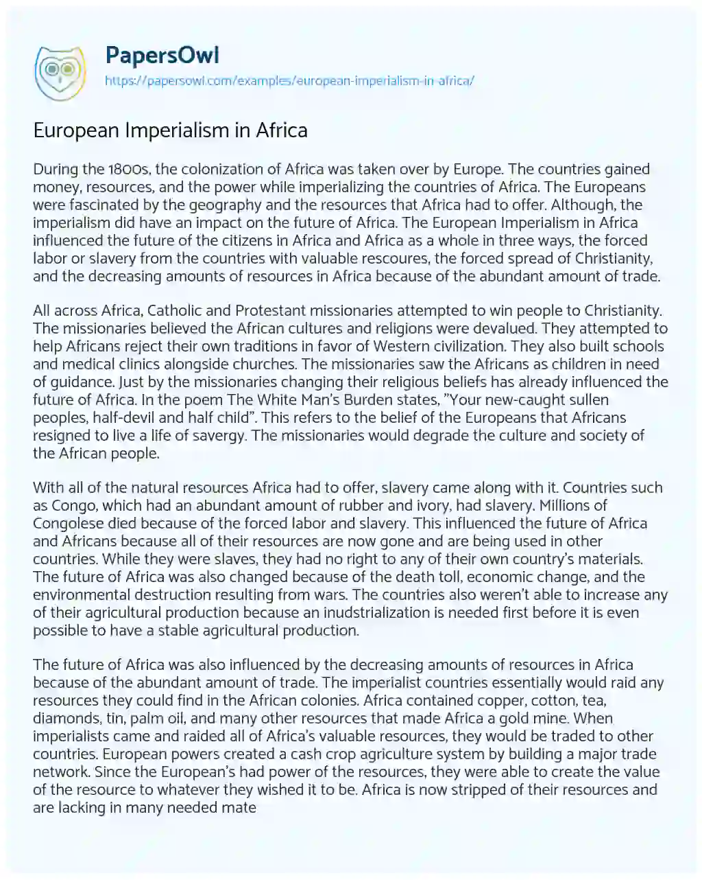 Essay on European Imperialism in Africa