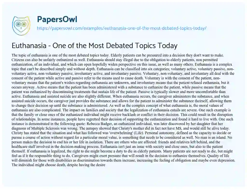 Essay on Euthanasia – One of the most Debated Topics Today