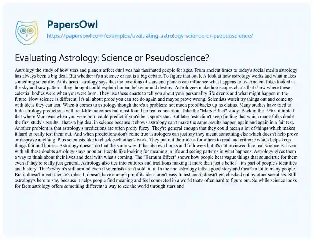 Essay on Evaluating Astrology: Science or Pseudoscience?