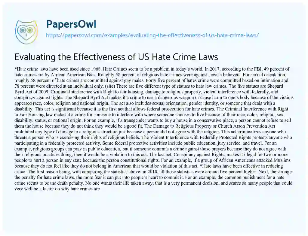 Essay on Evaluating the Effectiveness of US Hate Crime Laws