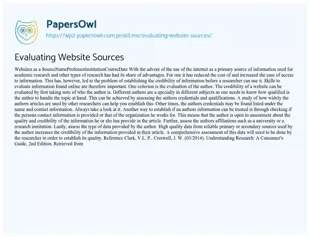 Evaluating Website Sources essay
