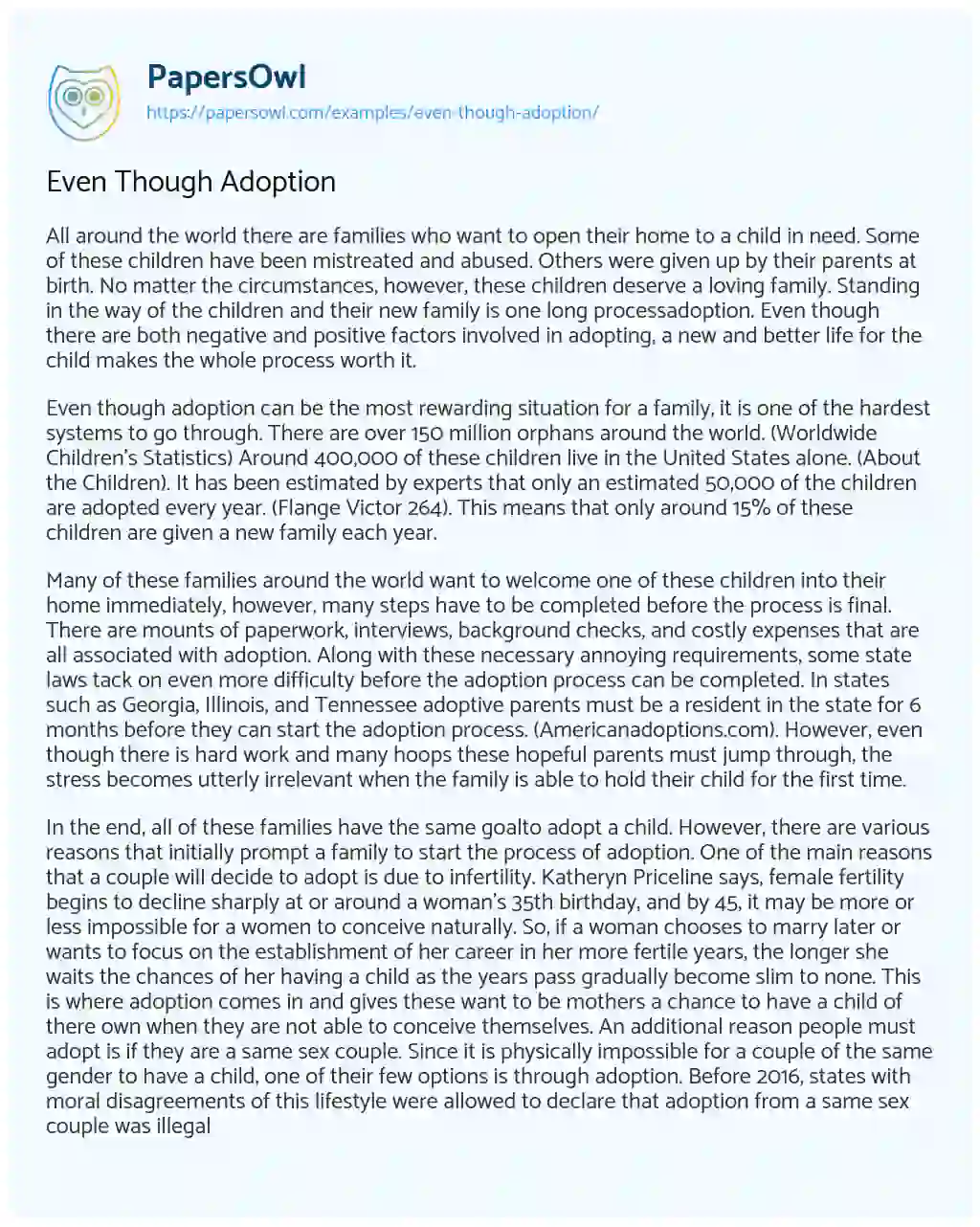 Essay on Even Though Adoption