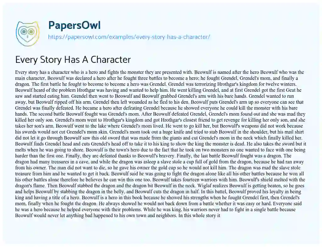 Every Story has a Character Every Story has a Character essay