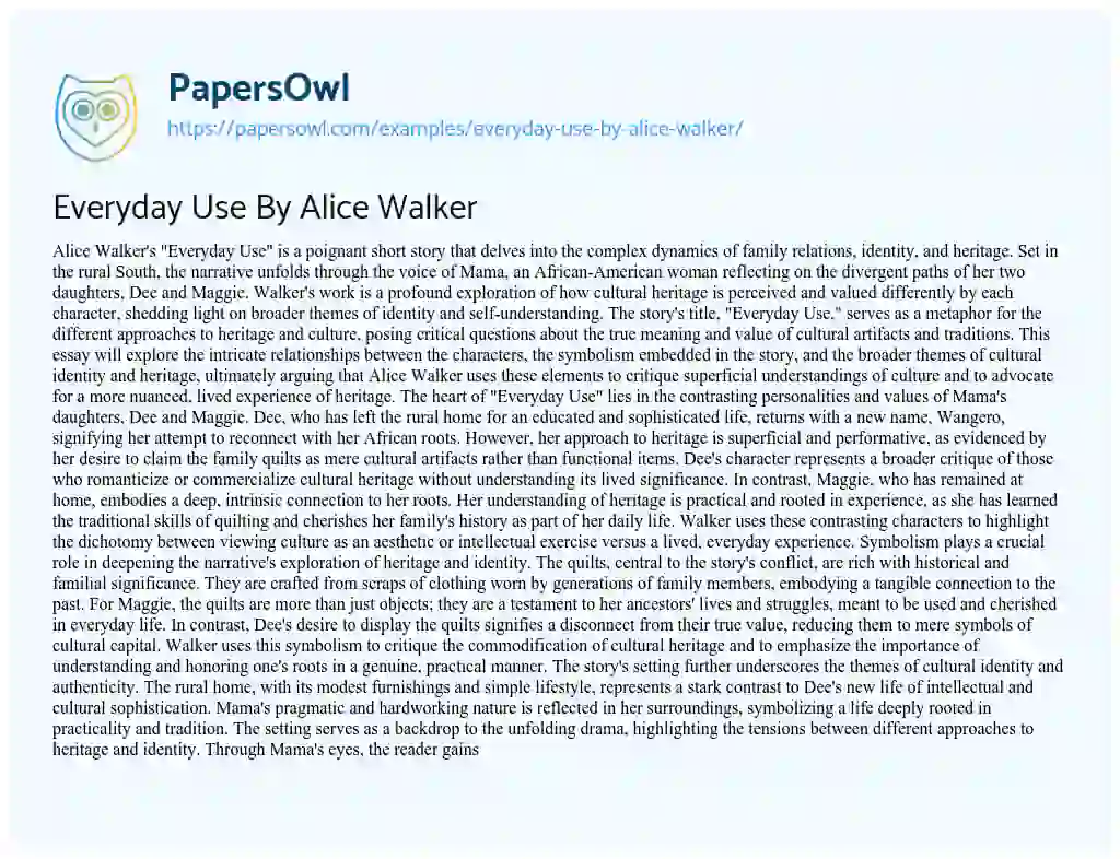 Essay on Everyday Use By Alice Walker