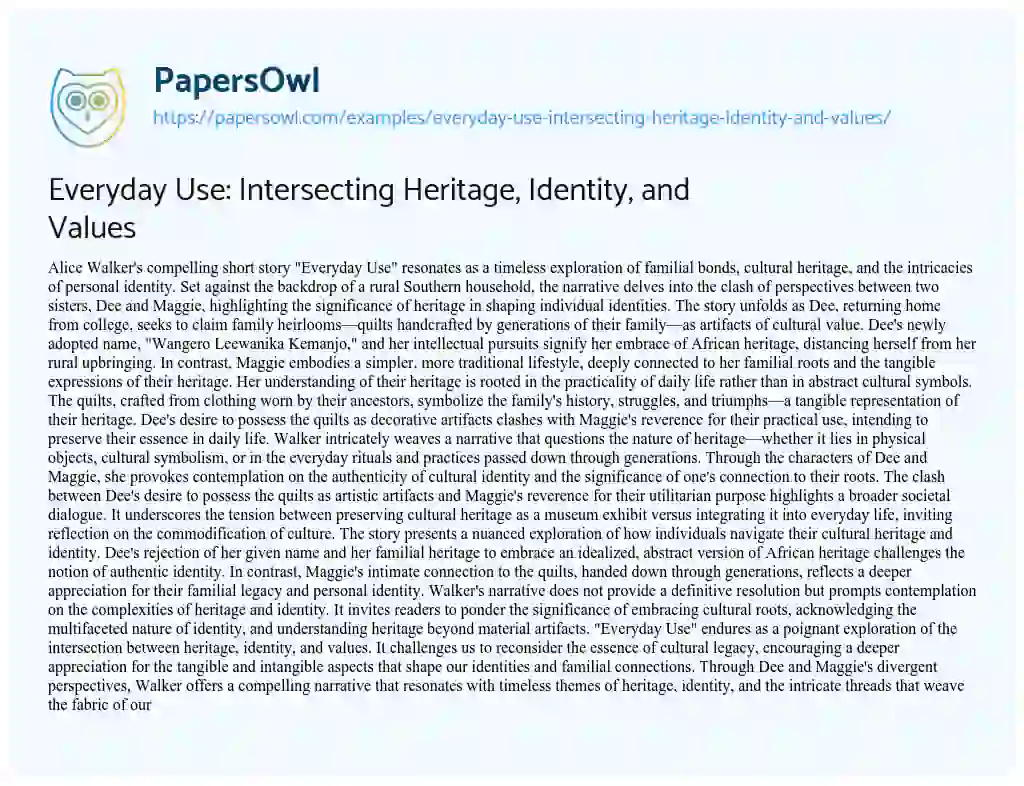Essay on Everyday Use: Intersecting Heritage, Identity, and Values