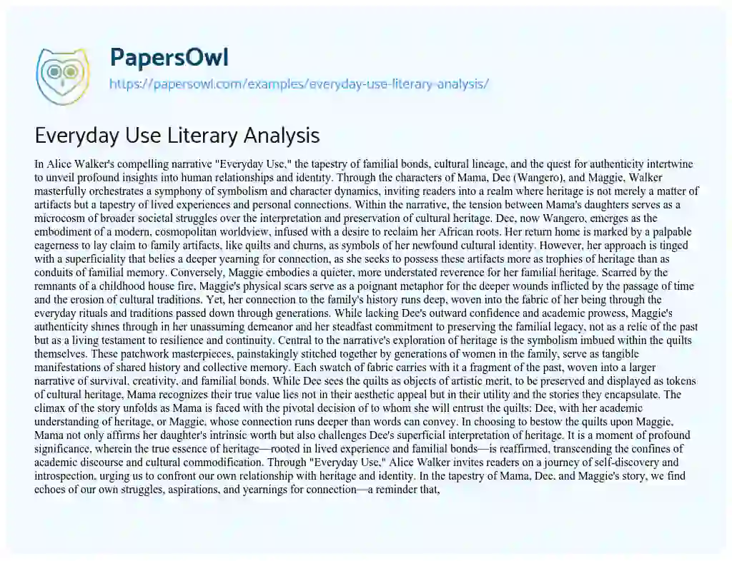 Essay on Everyday Use Literary Analysis