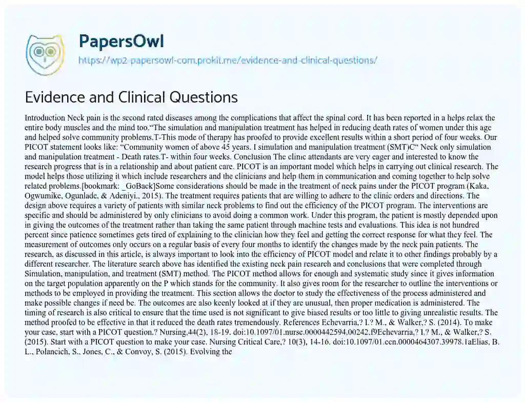 Essay on Evidence and Clinical Questions