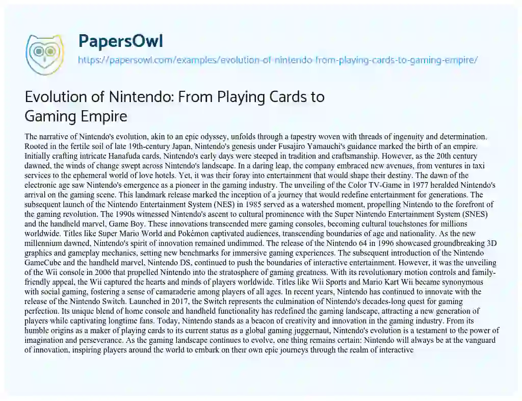 Essay on Evolution of Nintendo: from Playing Cards to Gaming Empire