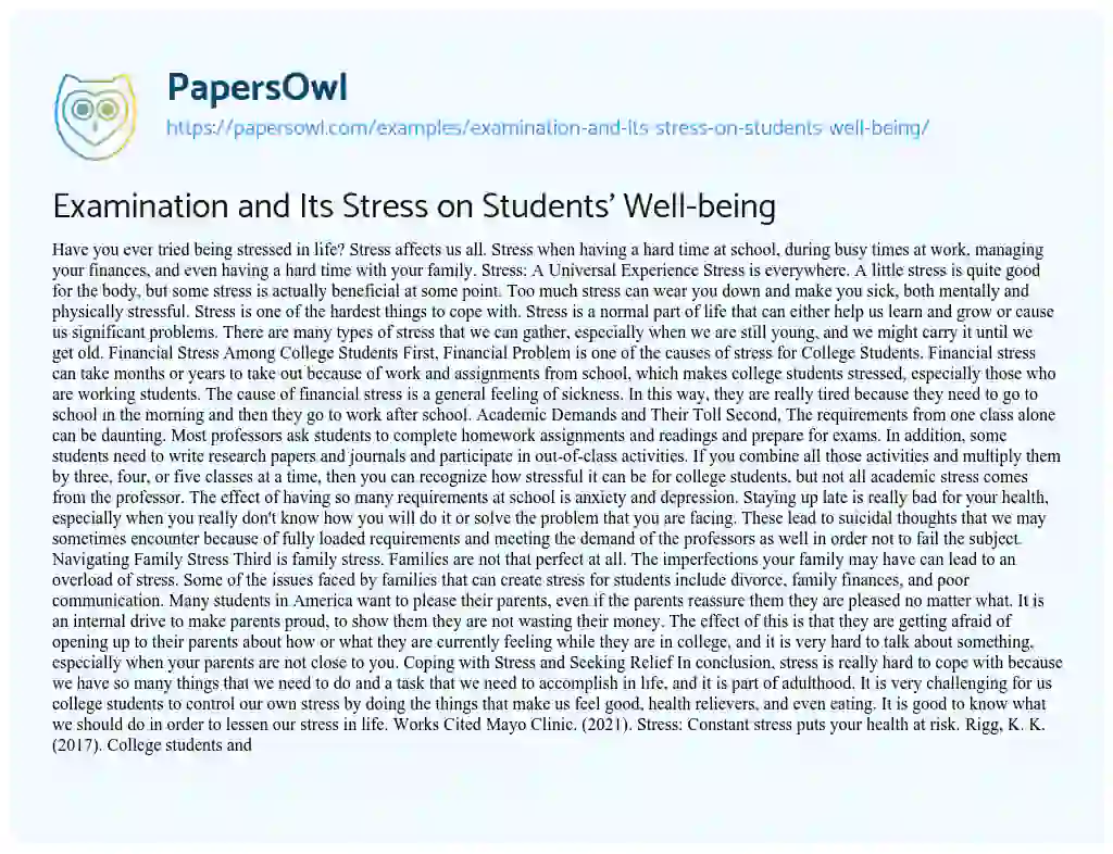 Essay on Examination and its Stress on Students’ Well-being