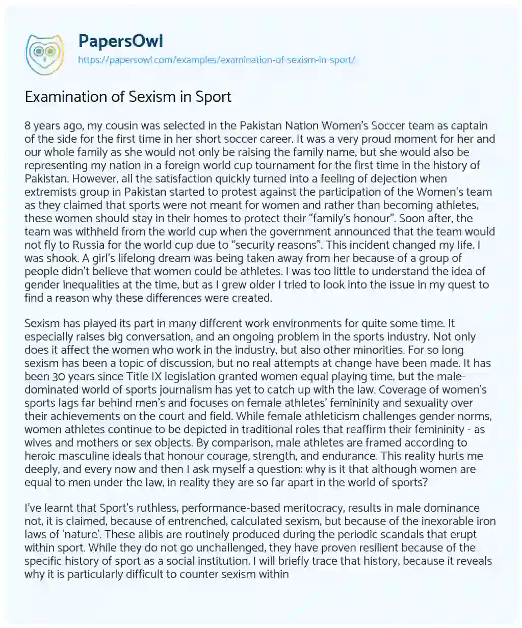 Essay on Examination of Sexism in Sport