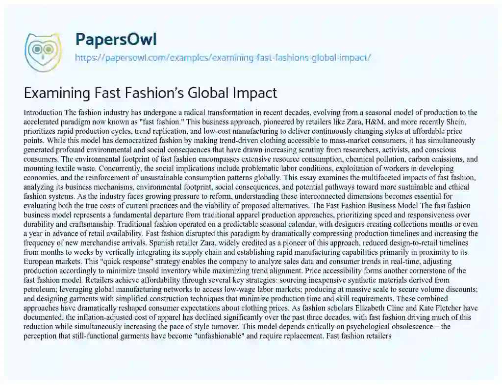 Essay on Examining Fast Fashion’s Global Impact