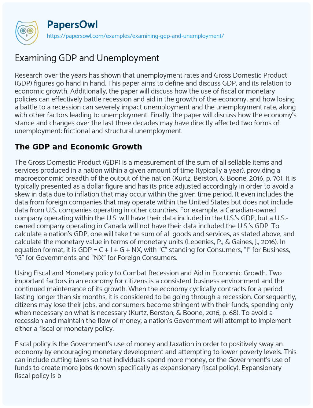 Essay on Examining GDP and Unemployment