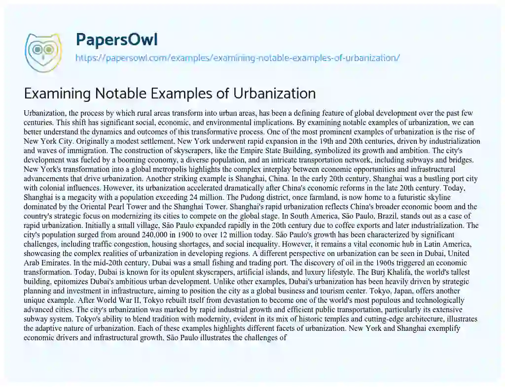 Essay on Examining Notable Examples of Urbanization
