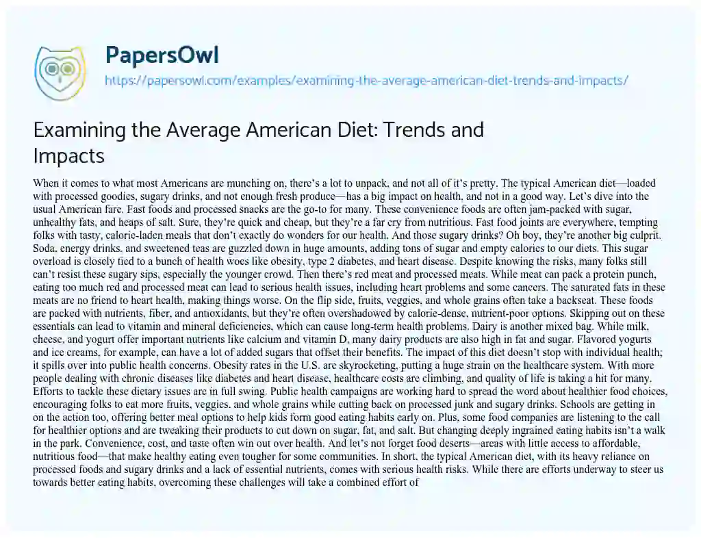 Essay on Examining the Average American Diet: Trends and Impacts