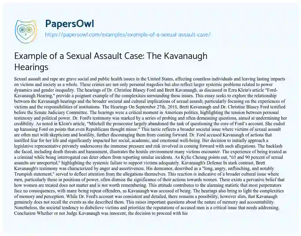 Essay on Example of a Sexual Assault Case