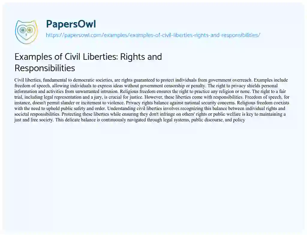 Essay on Examples of Civil Liberties: Rights and Responsibilities