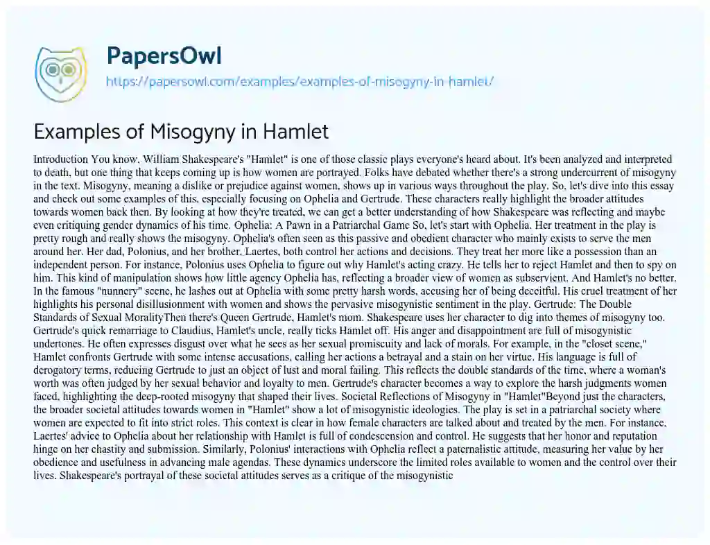 Essay on Examples of Misogyny in Hamlet