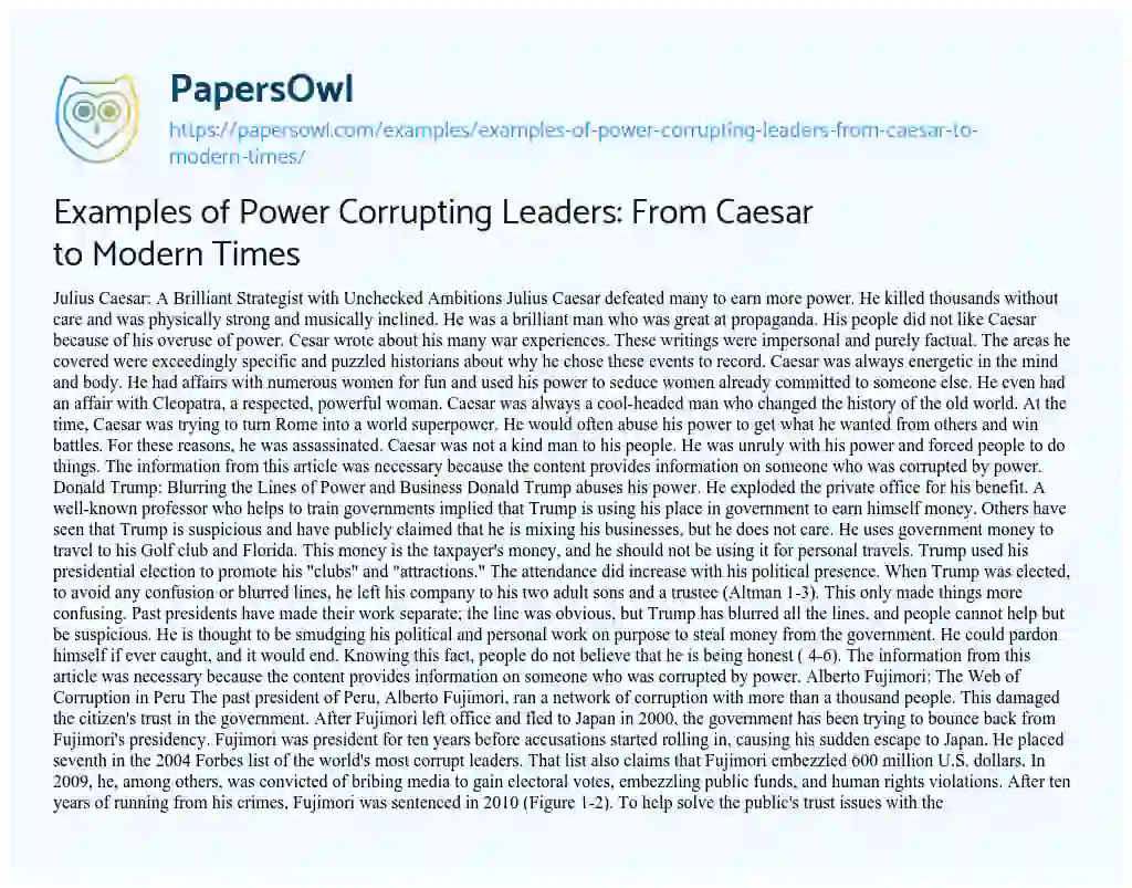 Essay on Examples of Power Corrupting Leaders: from Caesar to Modern Times