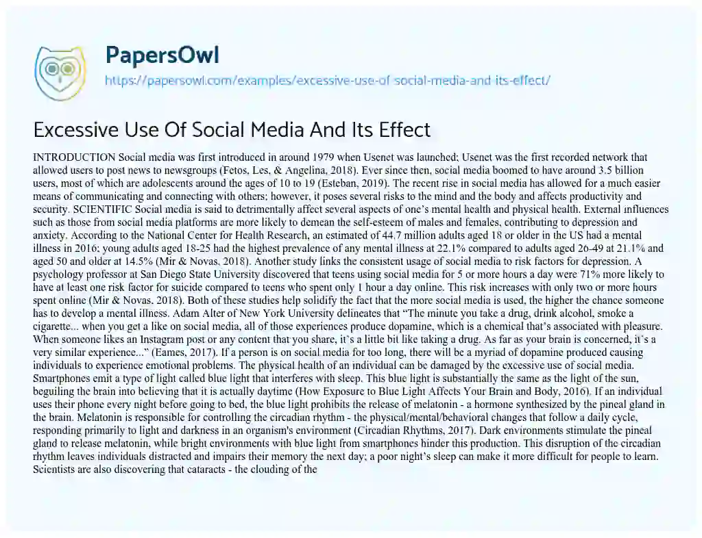 Essay on Excessive Use of Social Media and its Effect