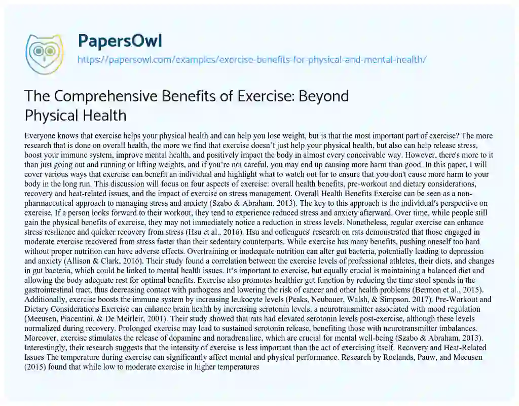 benefits of exercise essay pdf