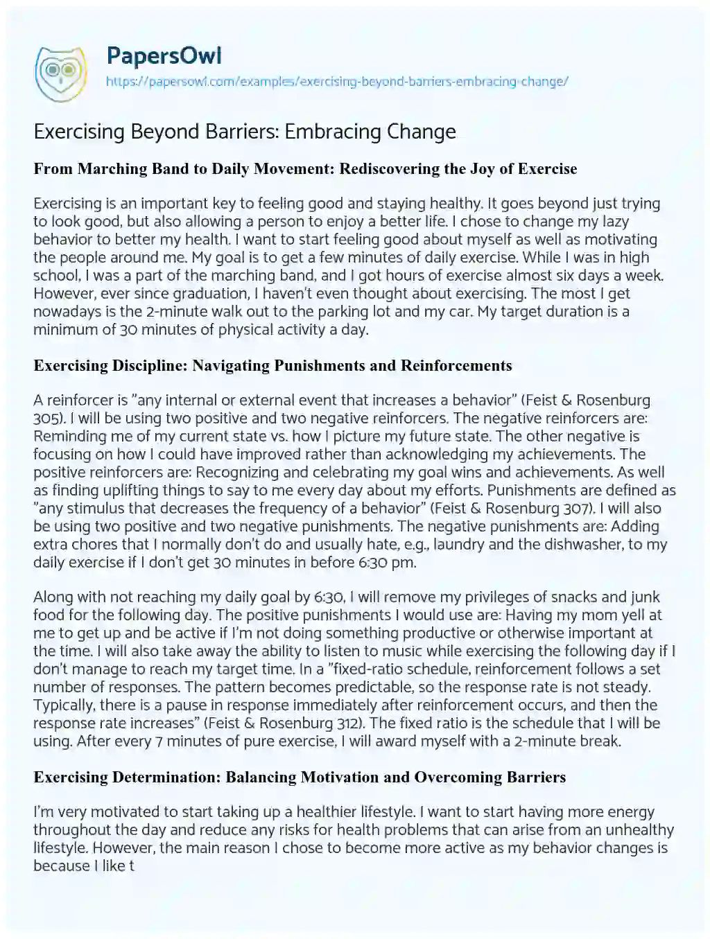 Essay on Exercising Beyond Barriers: Embracing Change