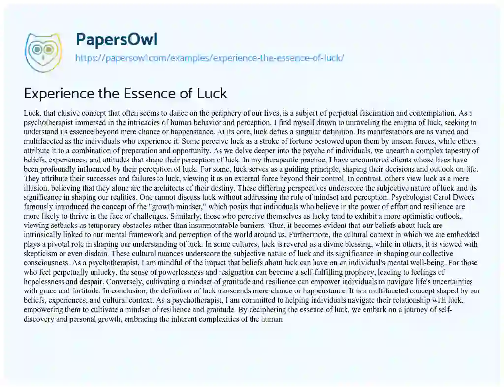 Essay on Experience the Essence of Luck