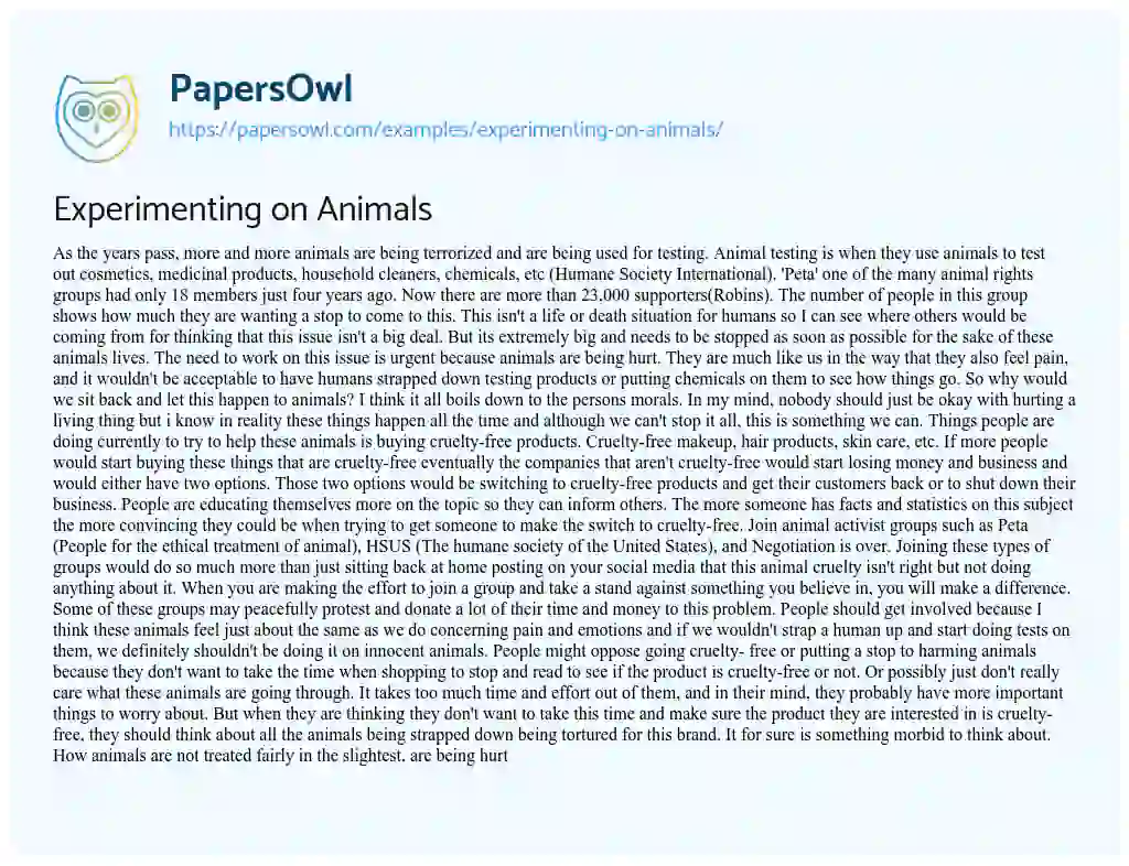 Essay on Experimenting on Animals