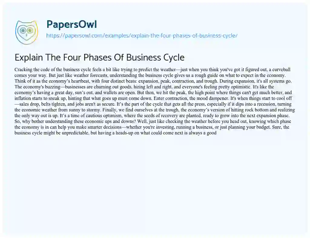 Essay on Explain the Four Phases of Business Cycle