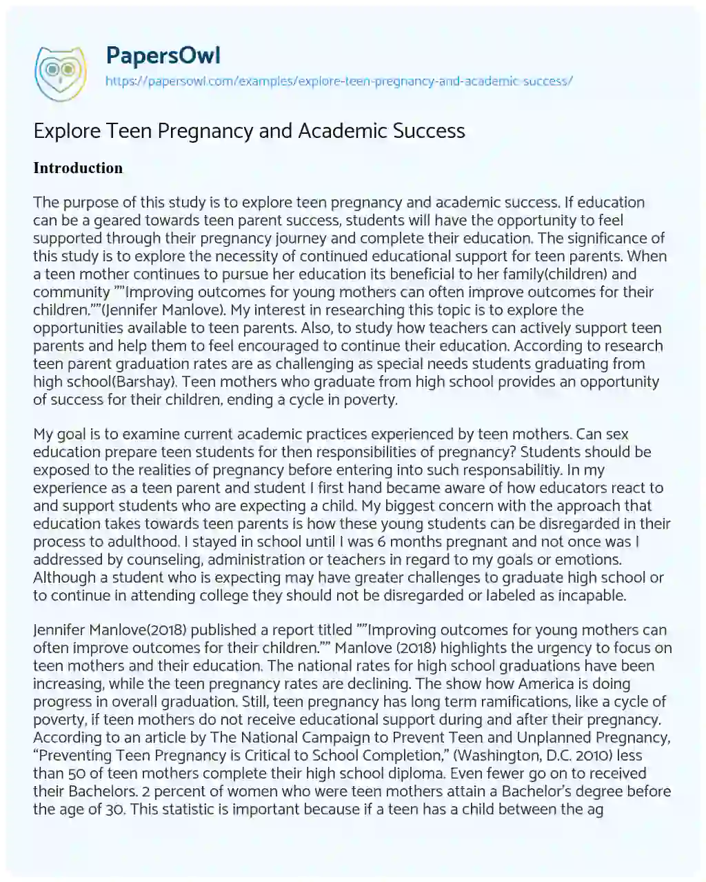 Essay on Explore Teen Pregnancy and Academic Success