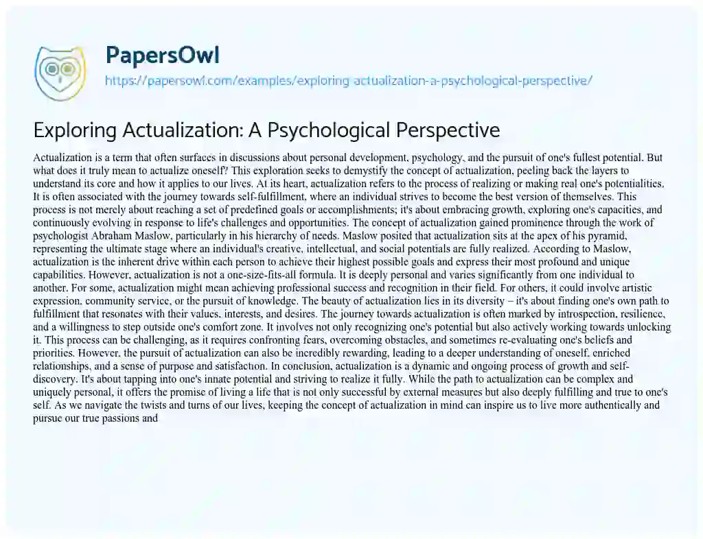 Essay on Exploring Actualization: a Psychological Perspective