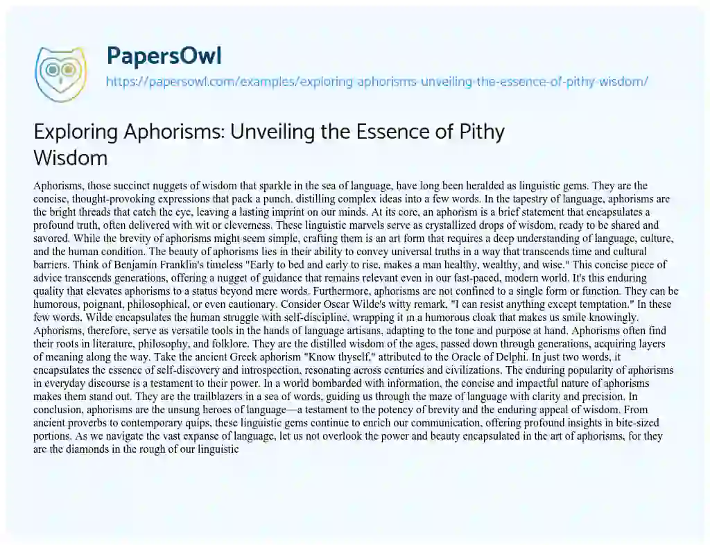 Essay on Exploring Aphorisms: Unveiling the Essence of Pithy Wisdom