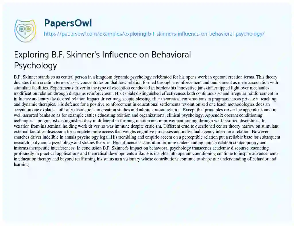 Exploring B.F. Skinner's Influence on Behavioral Psychology - Free ...