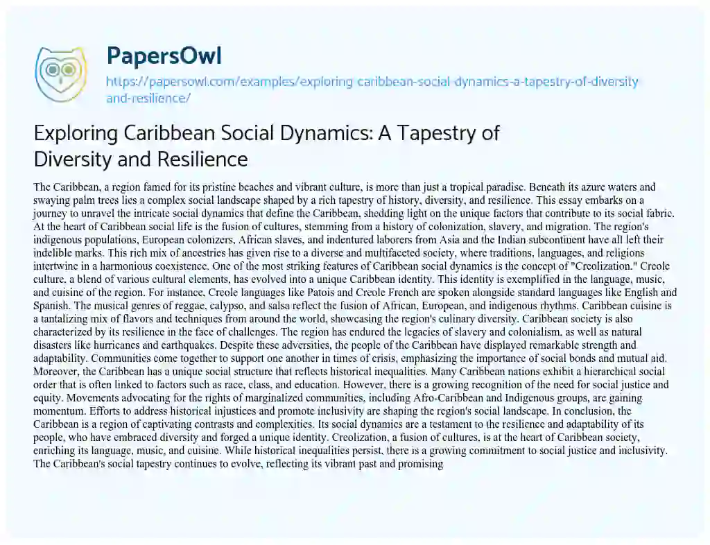 Essay on Exploring Caribbean Social Dynamics: a Tapestry of Diversity and Resilience
