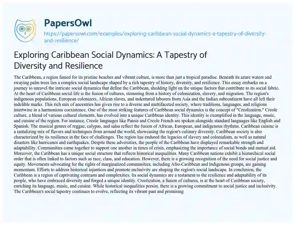Essay on Exploring Caribbean Social Dynamics: A Tapestry of Diversity and Resilience
