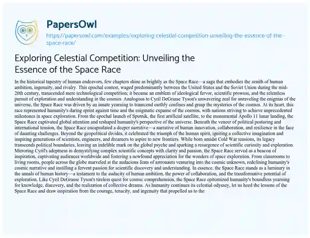 Essay on Exploring Celestial Competition: Unveiling the Essence of the Space Race