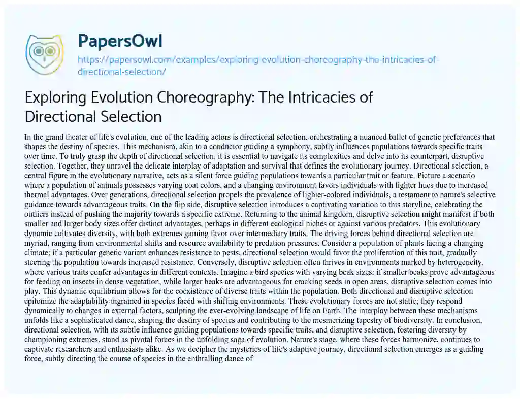 Essay on Exploring Evolution Choreography: the Intricacies of Directional Selection