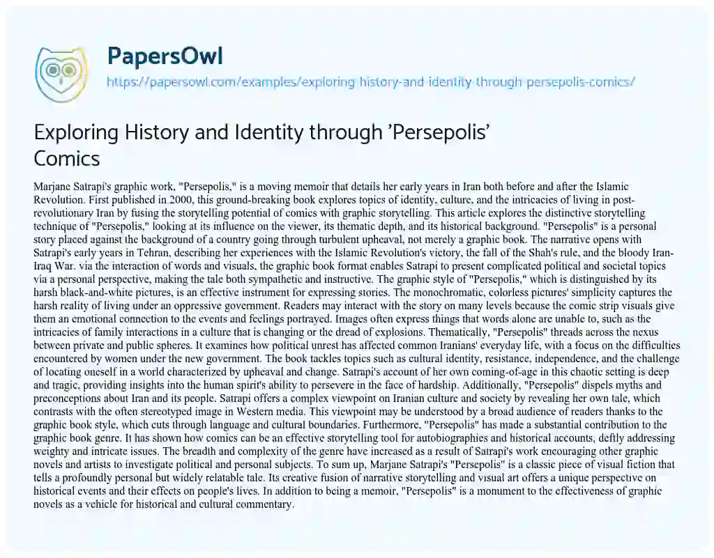 Essay on Exploring History and Identity through ‘Persepolis’ Comics
