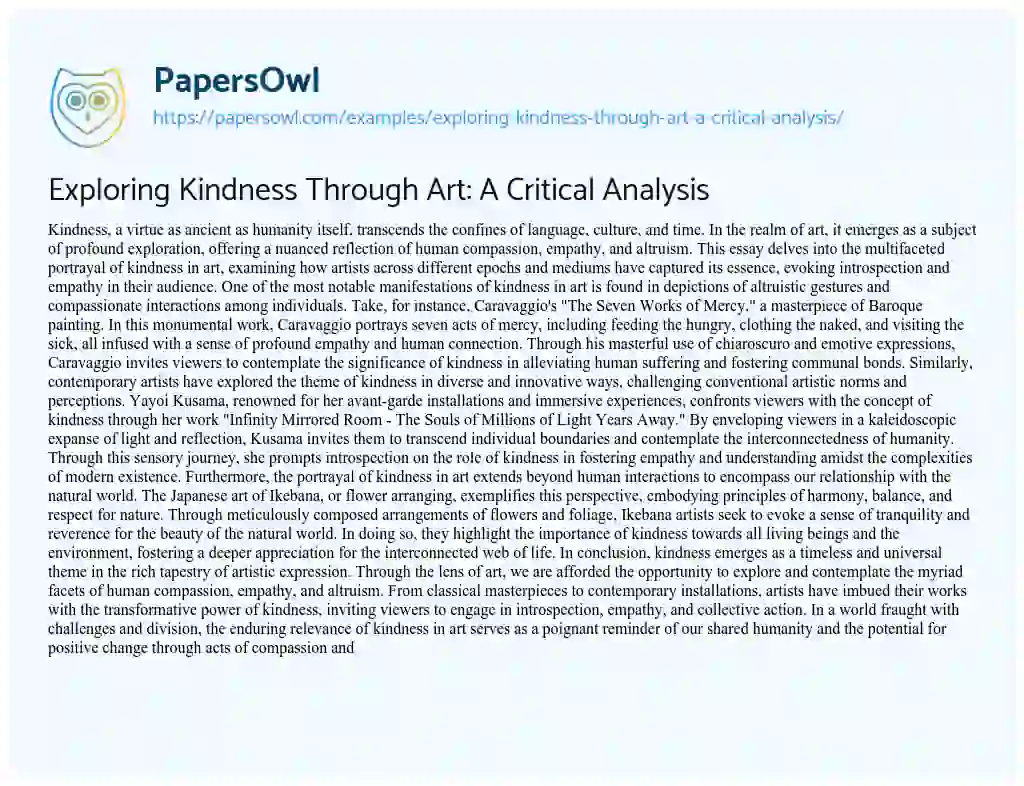 Essay on Exploring Kindness Through Art: A Critical Analysis