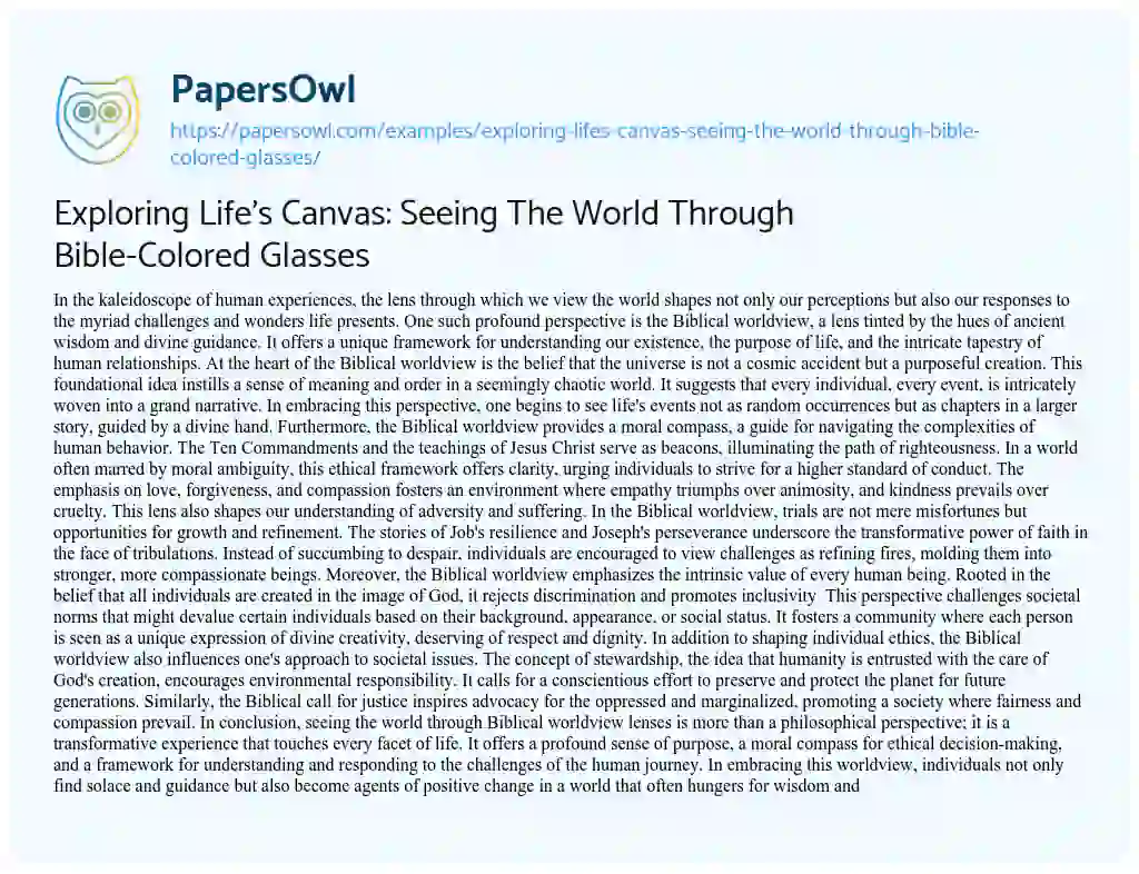 Essay on Exploring Life’s Canvas: Seeing the World through Bible-Colored Glasses