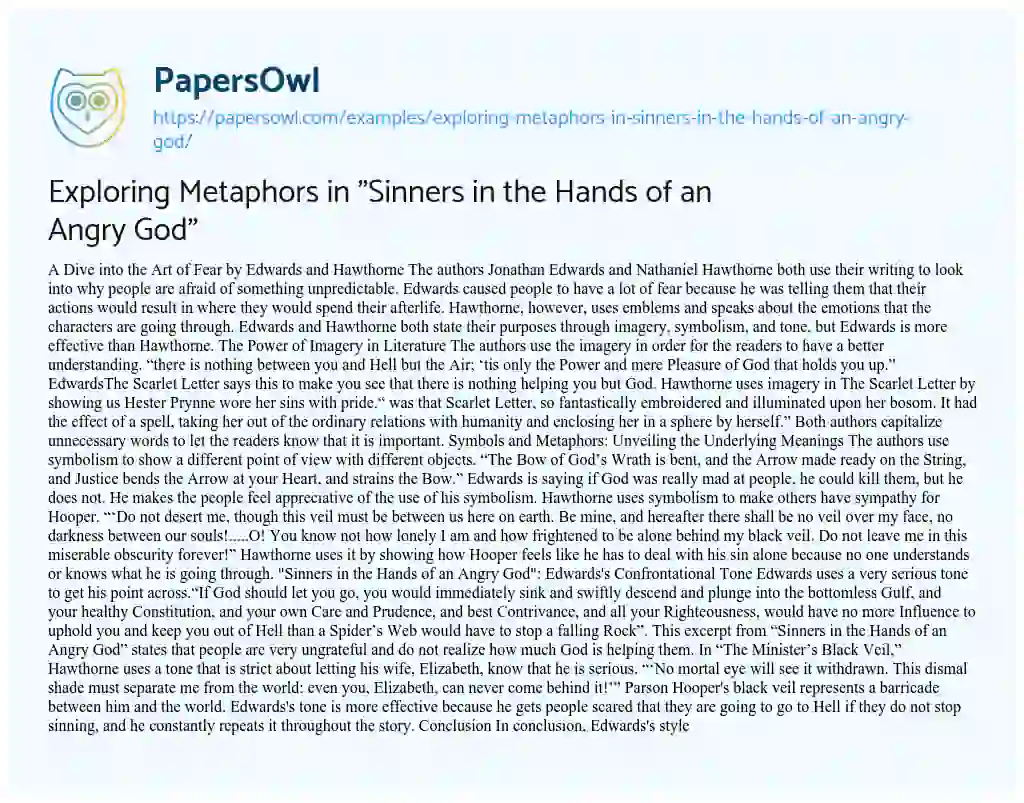 Essay on Exploring Metaphors in “Sinners in the Hands of an Angry God”