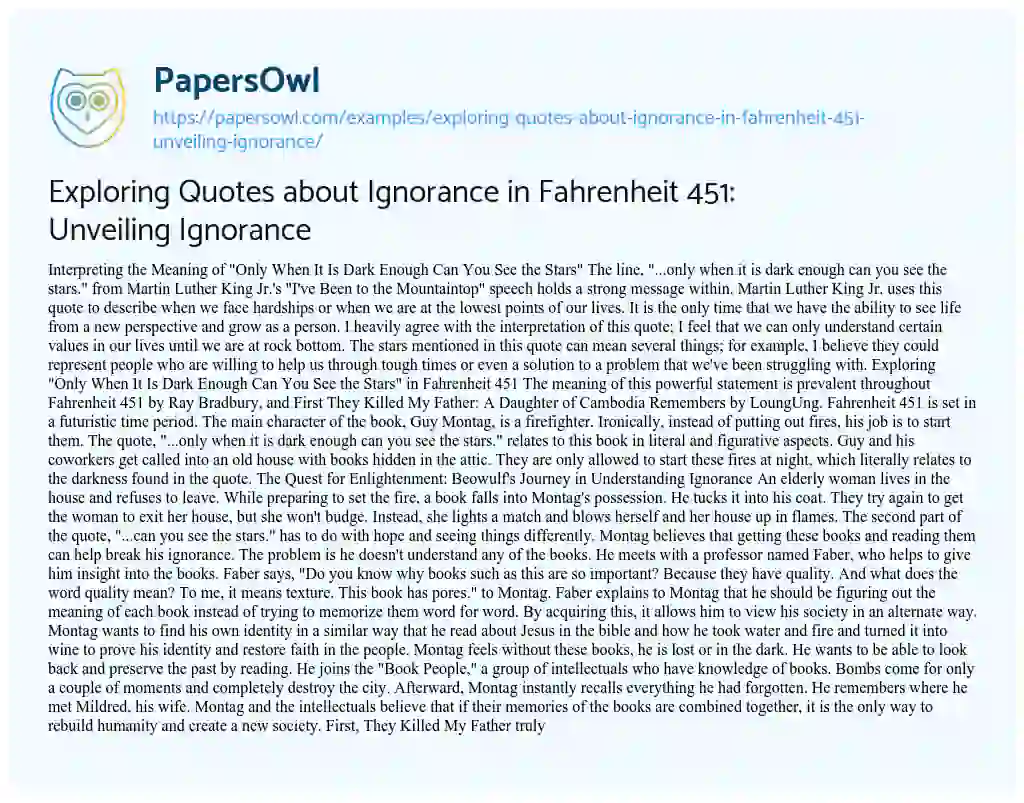 Essay on Exploring Quotes about Ignorance in Fahrenheit 451: Unveiling Ignorance