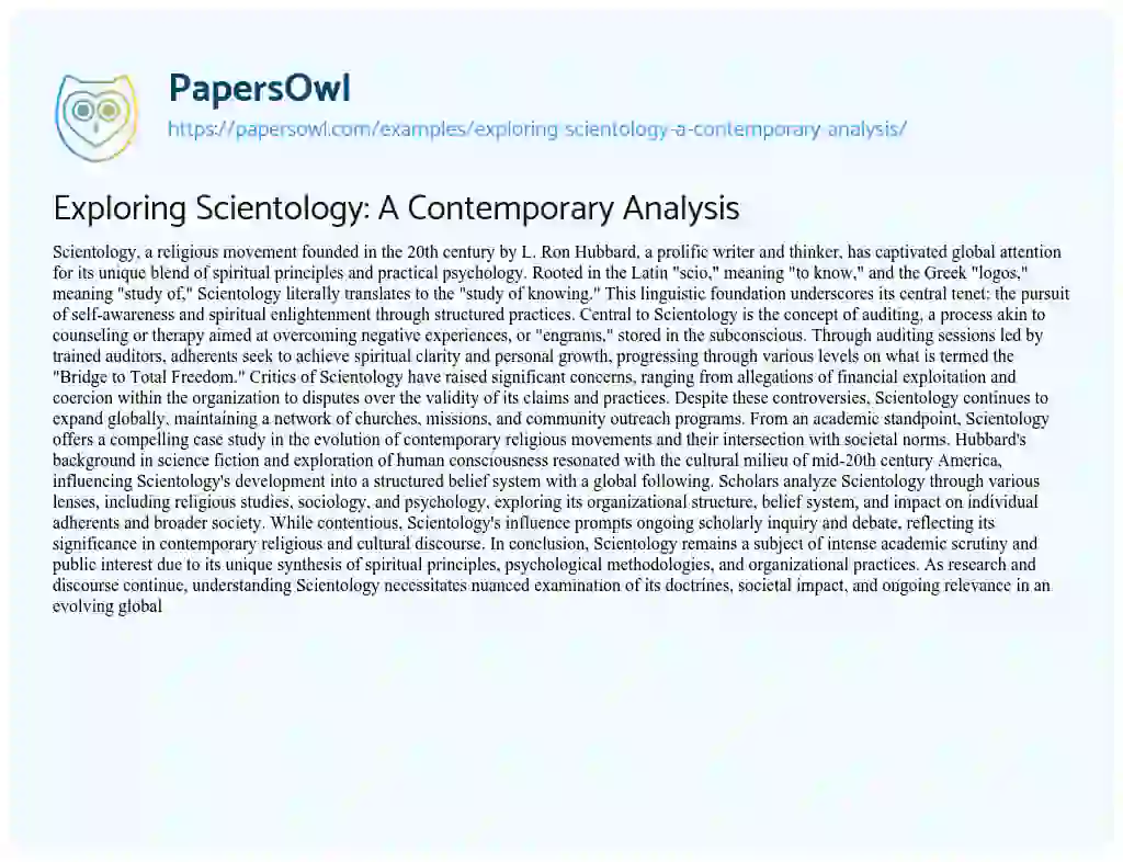 Exploring Scientology: A Contemporary Analysis - Free Essay Example ...