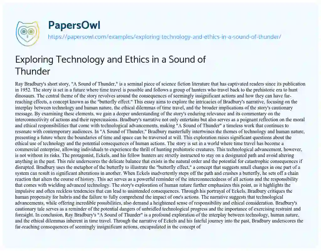 Essay on Exploring Technology and Ethics in a Sound of Thunder