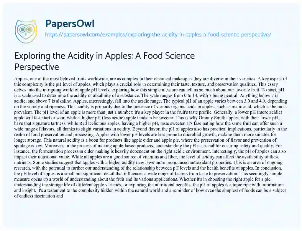 Essay on Exploring the Acidity in Apples: A Food Science Perspective