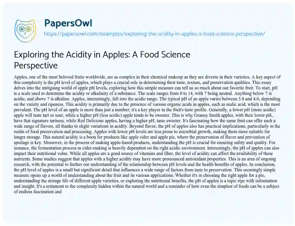 Essay on Exploring the Acidity in Apples: a Food Science Perspective