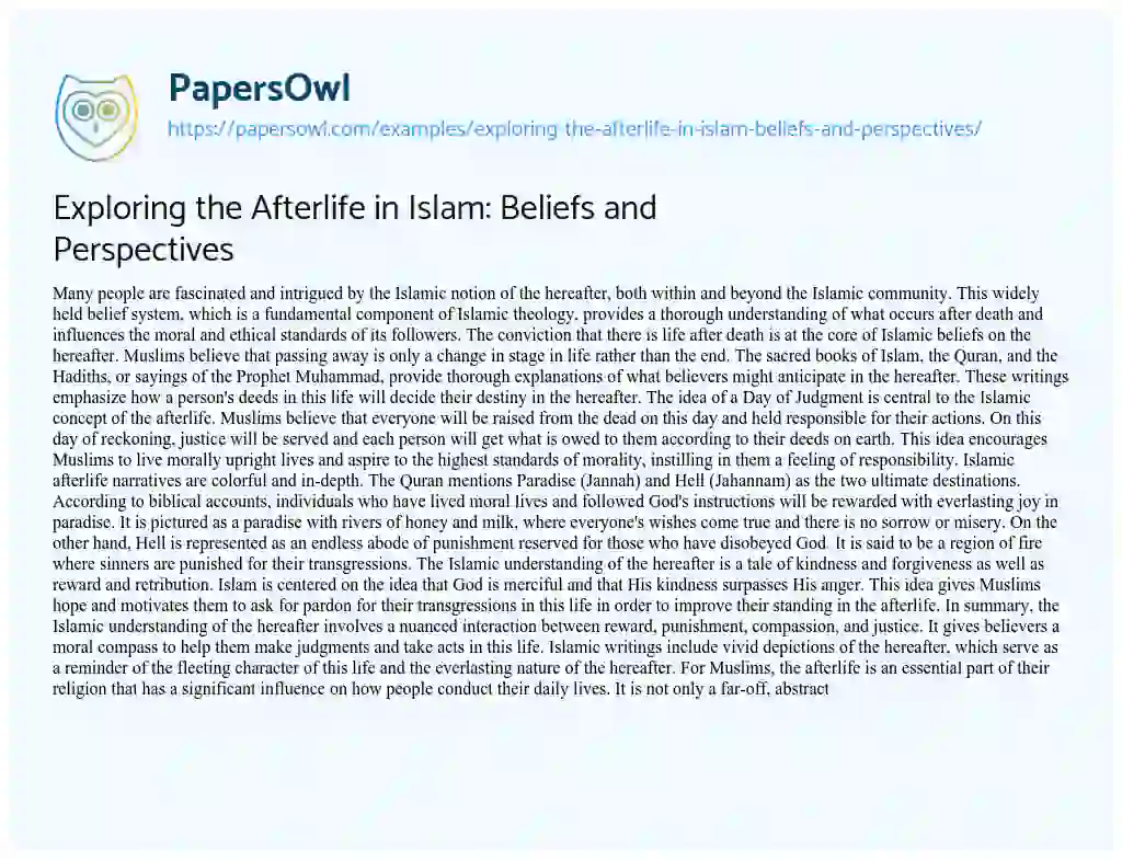 Essay on Exploring the Afterlife in Islam: Beliefs and Perspectives