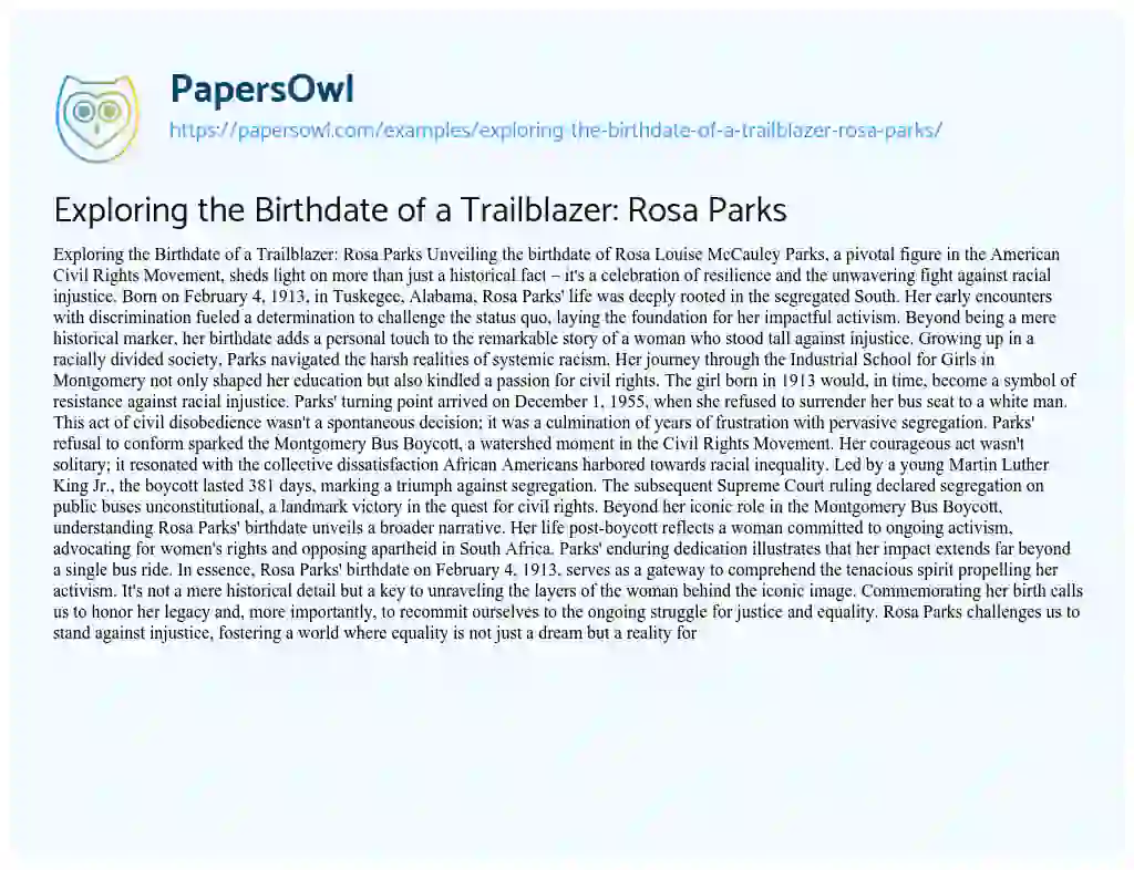 Essay on Exploring the Birthdate of a Trailblazer: Rosa Parks